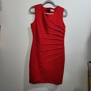 Calvin Klein Dress Women's Size 6 Red Sleeveless Ruched Sheath Career Cocktail